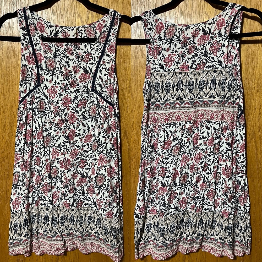 Floral Sleeveless Dress - Pink and White